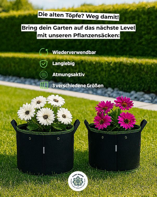 Stofftopf Pflanzsack aus Vlies – Wiederverwendbare, robuste Grow Bags | Atmungsaktiv & stabil