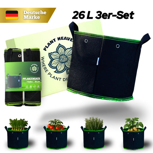 Pflanzsack 26 L (3er-Set) – Großer Grow Bag Stofftopf – Atmungsaktiv & langlebig – Für Tomaten, Kartoffeln & große Pflanzen