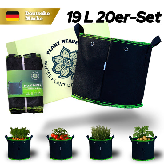 Pflanzsack 19 L (20er-Set) – Atmungsaktiver Grow Bag Stofftopf – Wiederverwendbar & robust – Für Gemüse, Blumen & mittelgroße Pflanzen