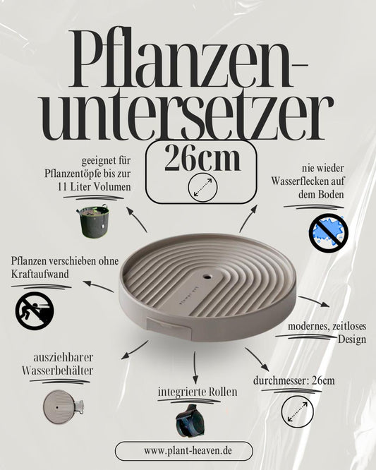 Pflanzenuntersetzer mit Wasserbehälter & Rollen – Ø 26 cm