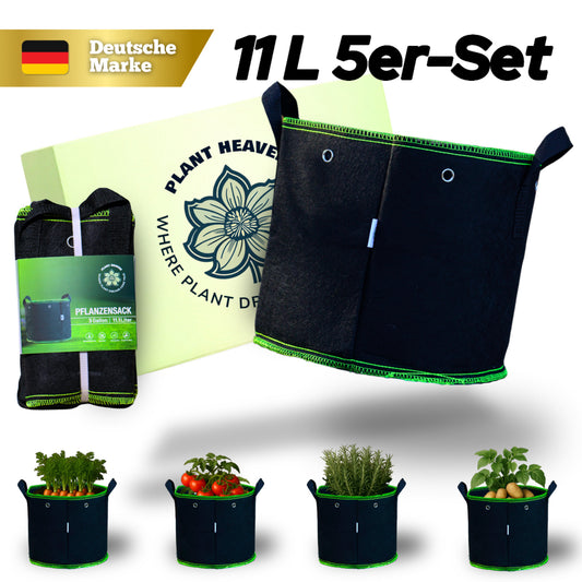 Pflanzsack 11 L (5er-Set) – Atmungsaktiver Grow Bag Stofftopf – Wiederverwendbar – Ideal für Kräuter, Setzlinge & kleine Pflanzen