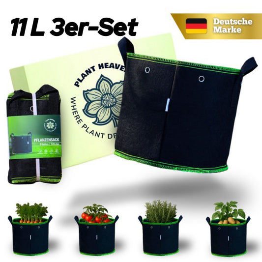 Pflanzsack 11 L (3er-Set) – Atmungsaktiver Grow Bag Stofftopf – Wiederverwendbar – Ideal für Kräuter, Setzlinge & kleine Pflanzen