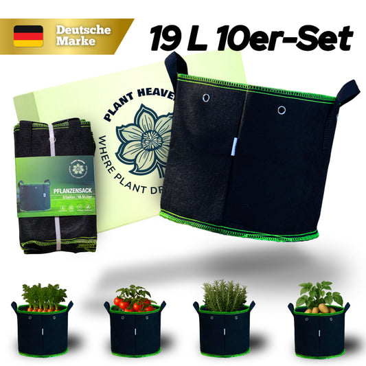 Pflanzsack 19 L (10er-Set) – Atmungsaktiver Grow Bag Stofftopf – Wiederverwendbar & robust – Für Gemüse, Blumen & mittelgroße Pflanzen