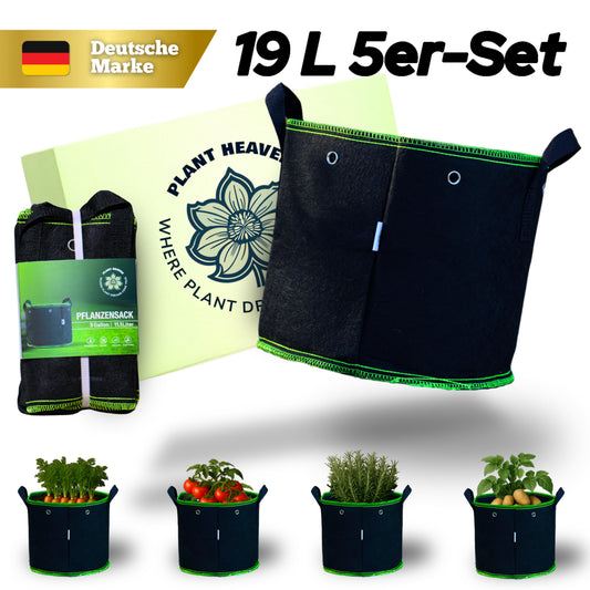 Pflanzsack 19 L (5er-Set) – Atmungsaktiver Grow Bag Stofftopf – Wiederverwendbar & robust – Für Gemüse, Blumen & mittelgroße Pflanzen