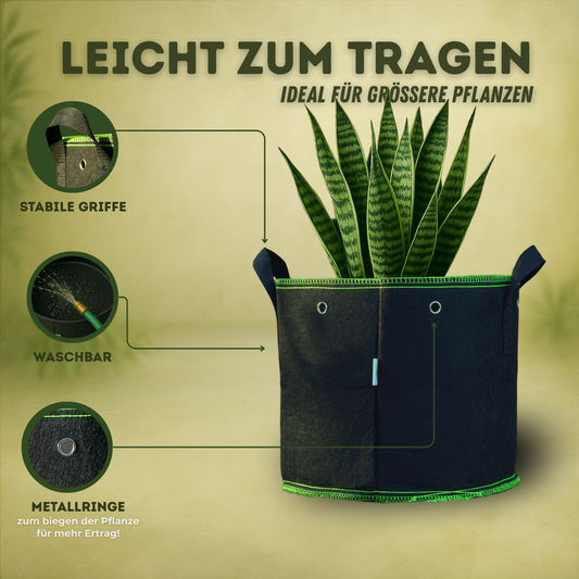 Pflanzsack 19 L (5er-Set) – Atmungsaktiver Grow Bag Stofftopf – Wiederverwendbar & robust – Für Gemüse, Blumen & mittelgroße Pflanzen